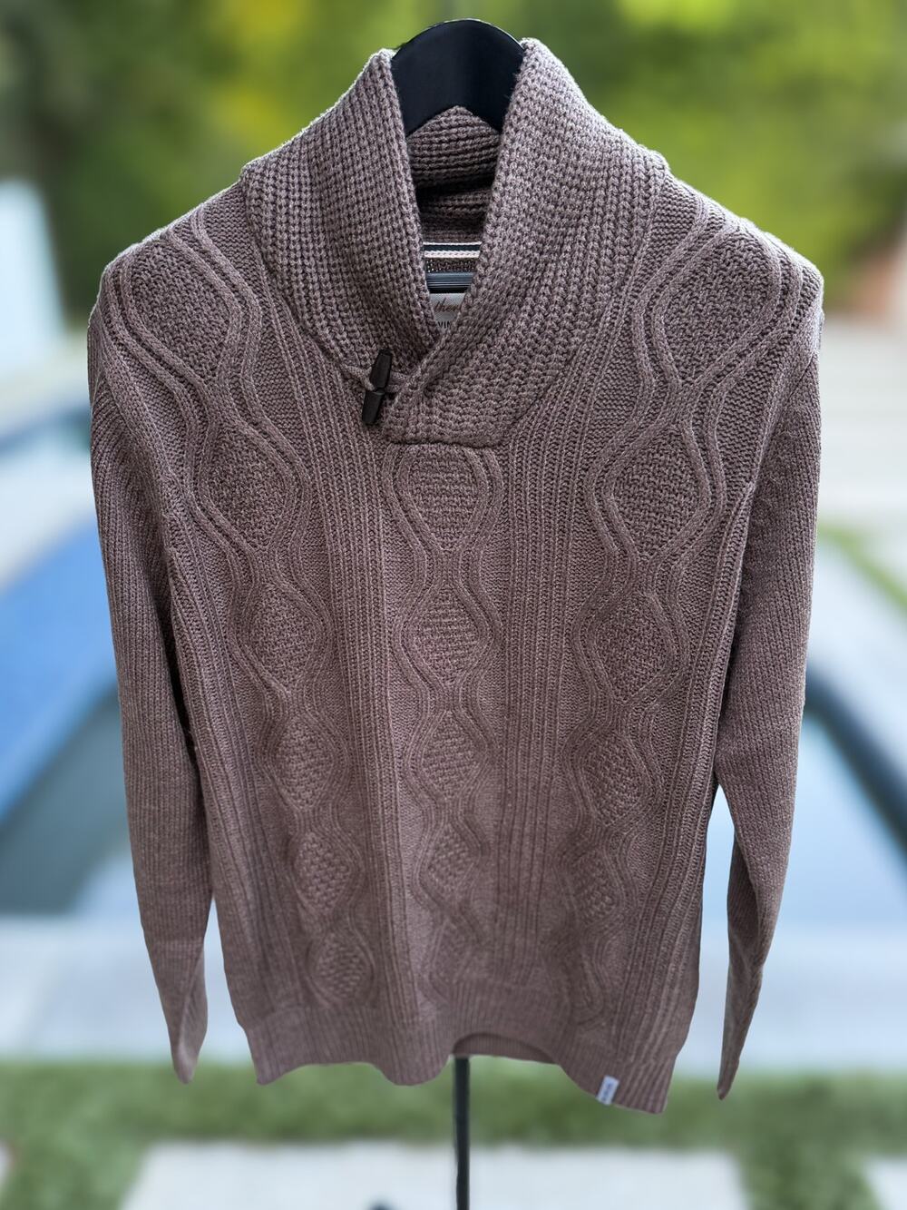Weatherproof Vintage Shawl Collar Cable Knit Sweater Mens L NWT Flagstone